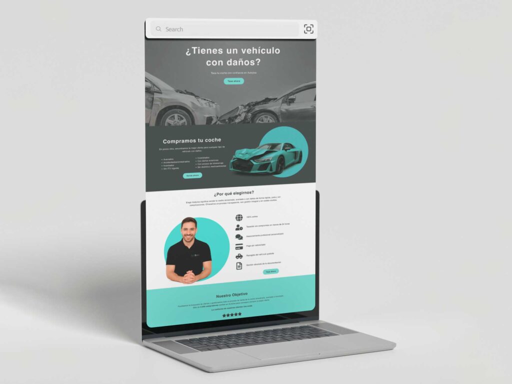 Página web de AutoJisa diseñada para la compraventa de coches siniestrados.