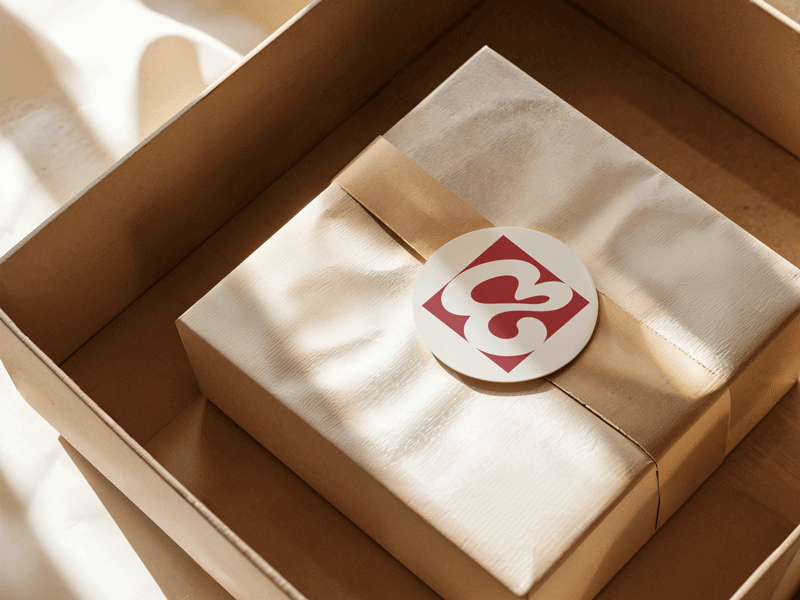 Logotipo impreso sobre tela blanca para marca artesanal.