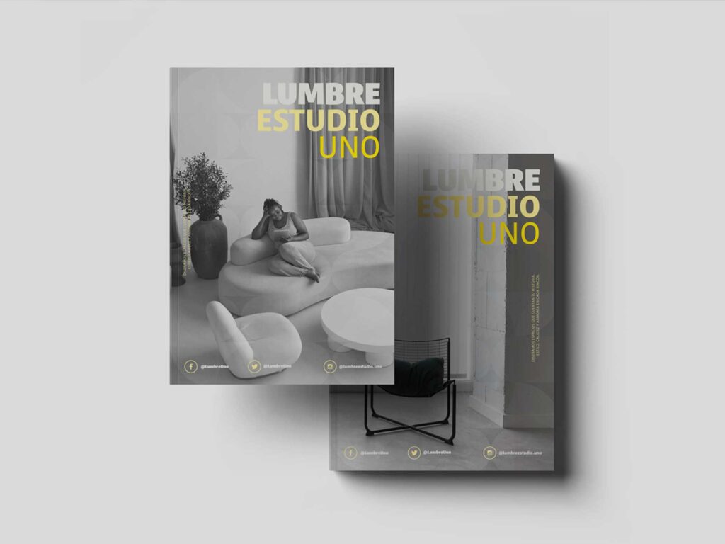 Portada de revista de diseño gráfico con estética minimalista y combinación de fotografía y tipografía en amarillo.