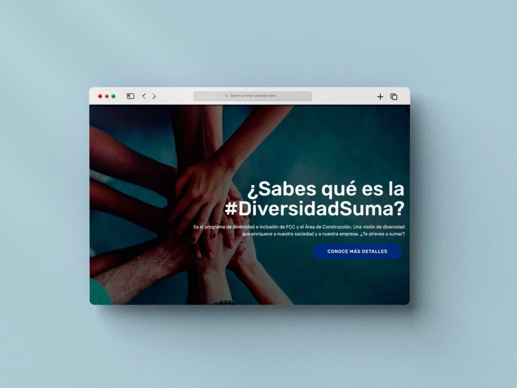 Campaña visual de FDC “Diversidad Suma” con manos unidas como símbolo de inclusión.