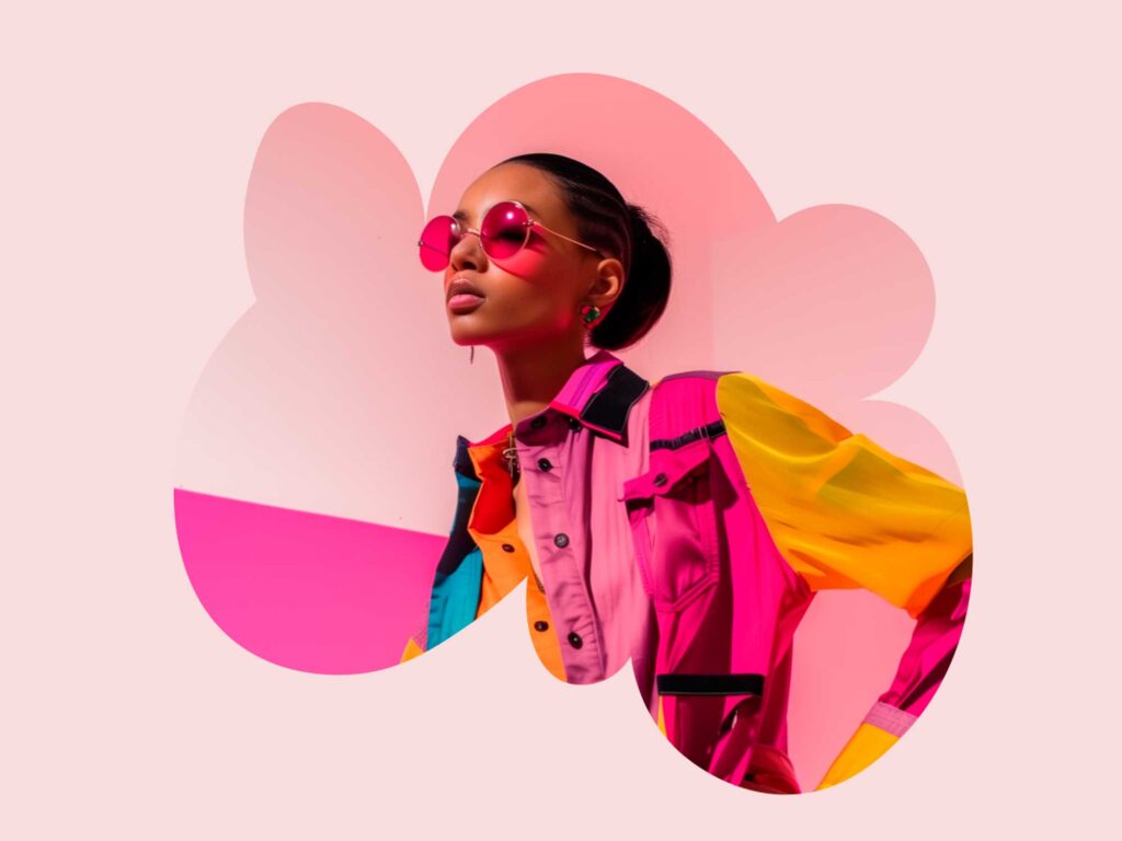 Composición visual con collage y fotografía de moda utilizada en proyecto de maquetación editorial.