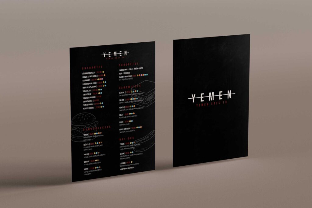 Diseño de carta para restaurante con maquetación moderna y estructura visual clara.